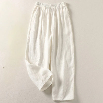 Sofia women's wide leg vacation pants. Breathable loose fit with elastic high waist, perfect for resort comfort.