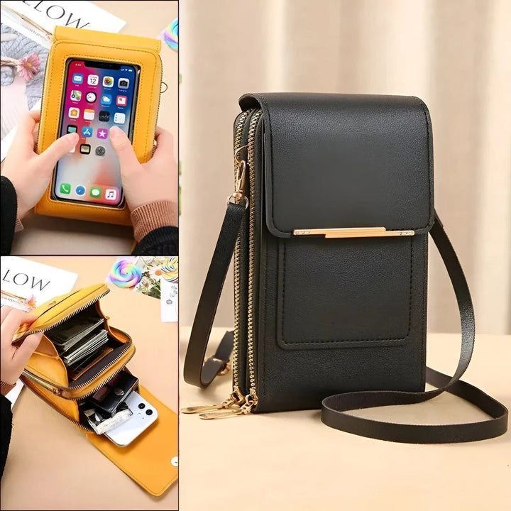 Women's soft black leather anti-theft shoulder bag, stylish and secure for everyday carry.