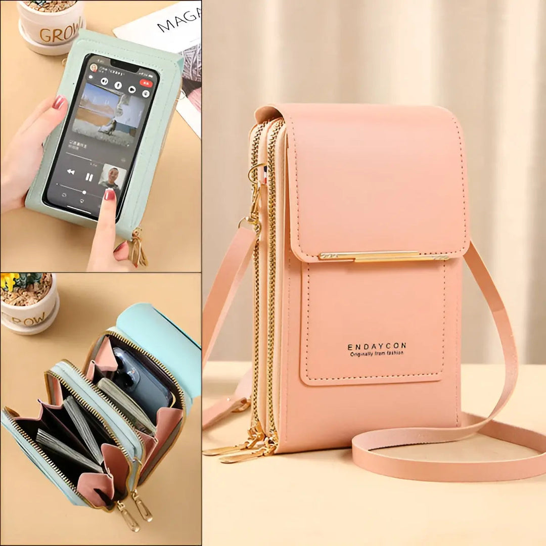 Empty women's soft leather anti-theft shoulder bag displayed, highlighting its stylish design.
