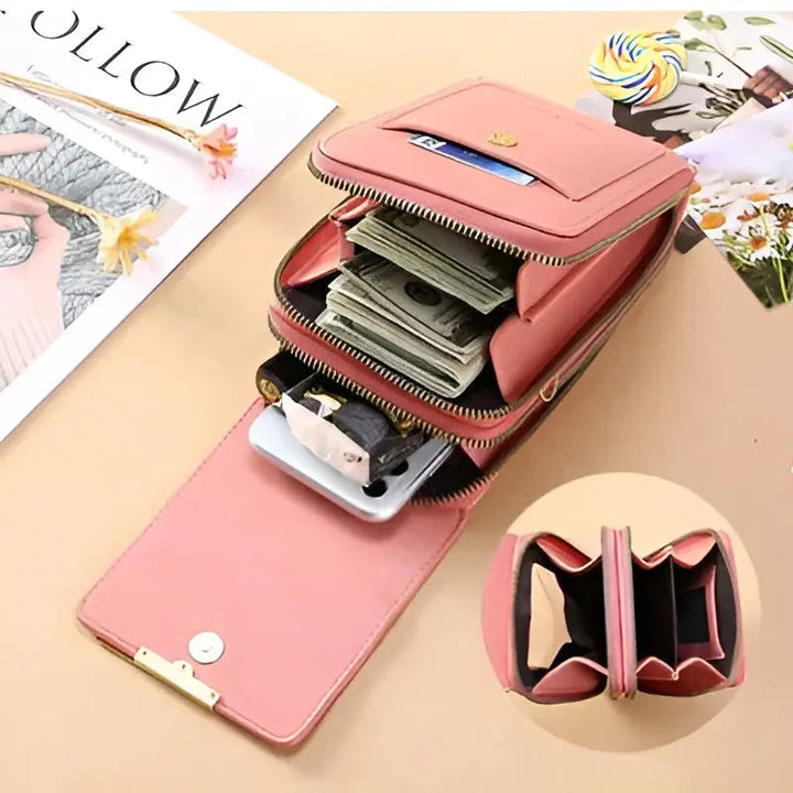 Assortment of women's soft leather anti-theft shoulder bags in various stylish colors.