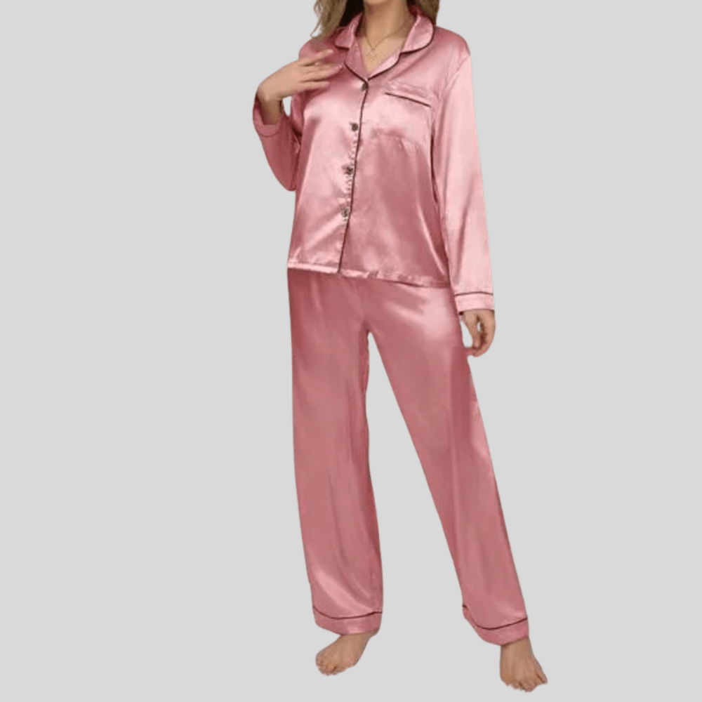 Stylish soft women's breathable button-front pajama set for restful nights.