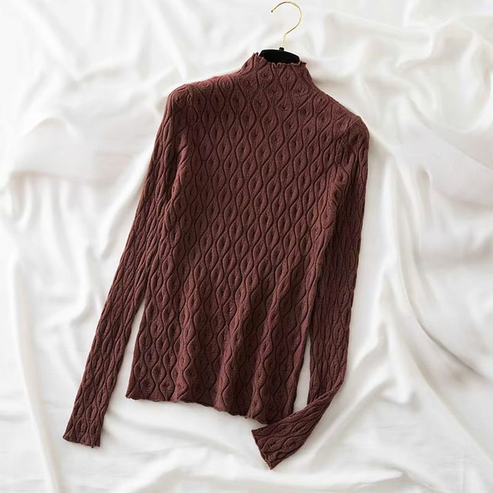 Plush women's long sleeve cashmere blend turtleneck sweater, ultimate comfort and elegant fashion.