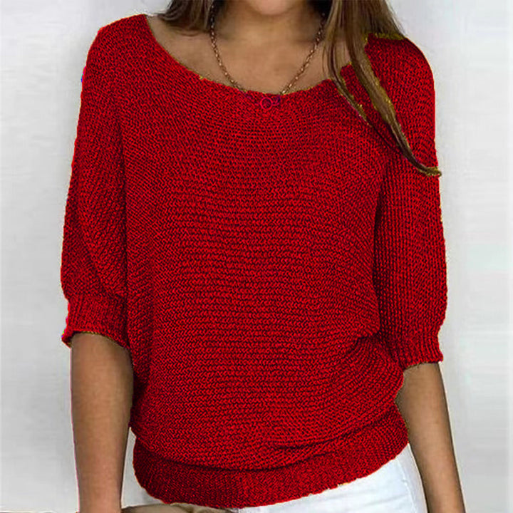 Versatile women's knit pullover sweater, perfect for casual layering in autumn & winter fashion.