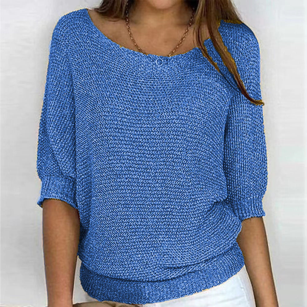 Woman wearing a stylish soft comfort knit sweater, perfect for autumn fashion and cozy wear.