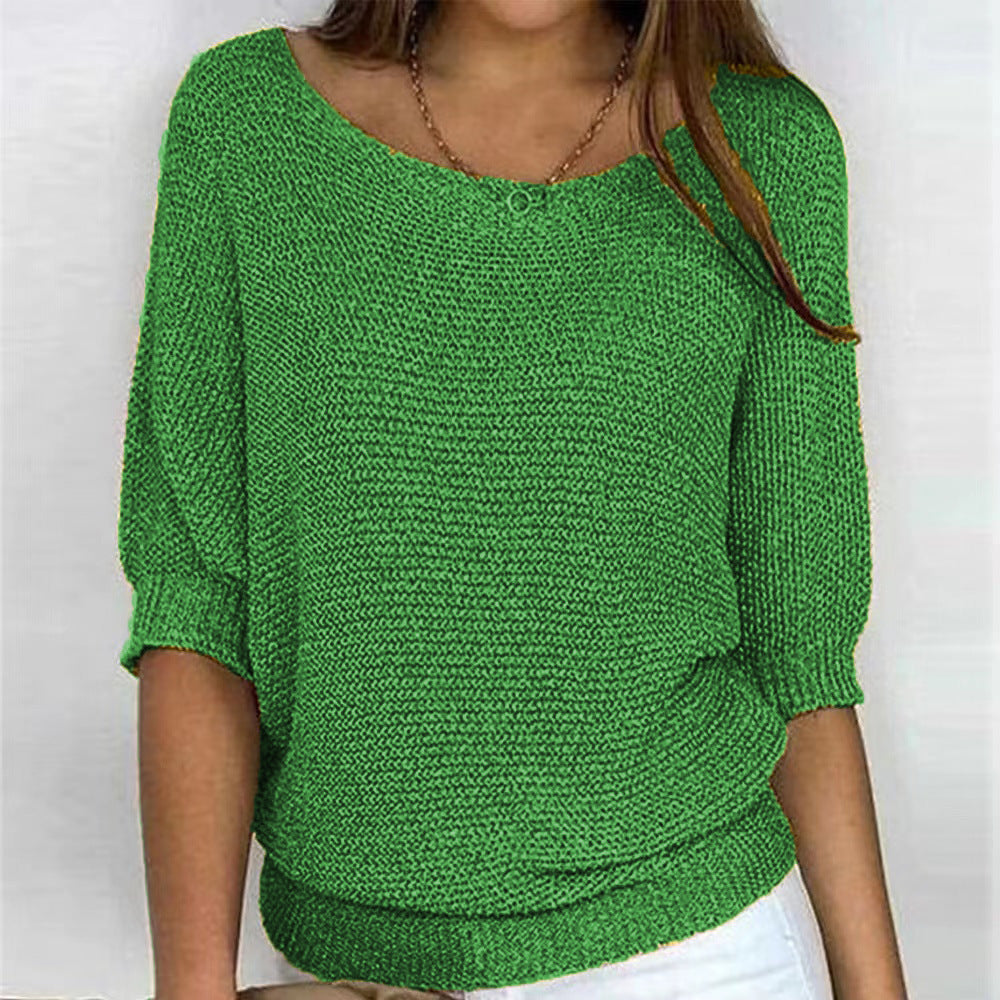 Textured soft knit women's pullover sweater, ideal for casual autumn outfits & daily comfort.