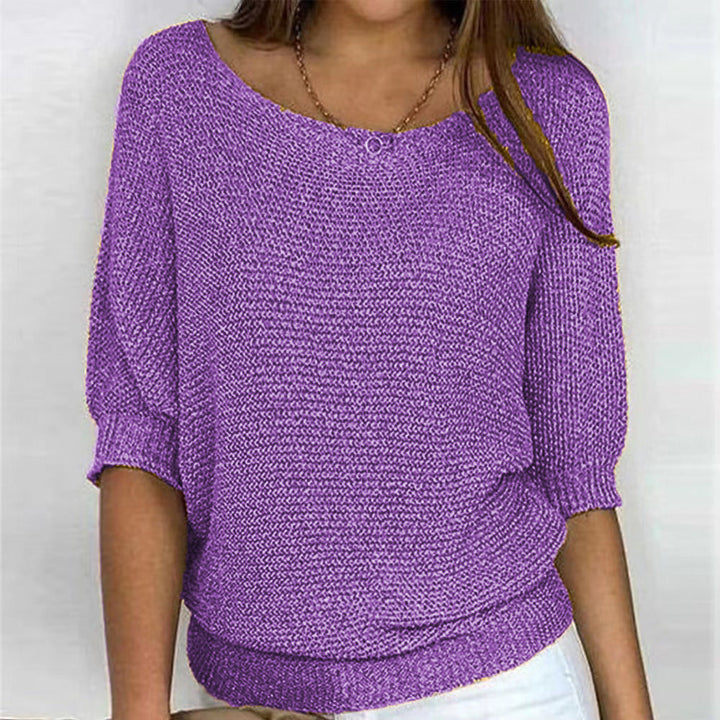 Autumn fashion women's cozy knit sweater. Soft, long-sleeve pullover top for comfort & style.
