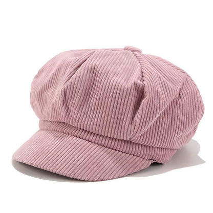 Textured soft corduroy cap for women. A versatile hat, ideal for adding a touch of casual fashion style.