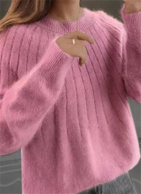 Women's long-sleeve textured knit sweater. Super soft, cozy pullover. Perfect for fall fashion.