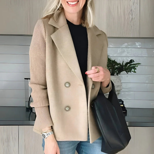 Women's soft knit sweater blazer, combining comfort and structured style for versatile wear.