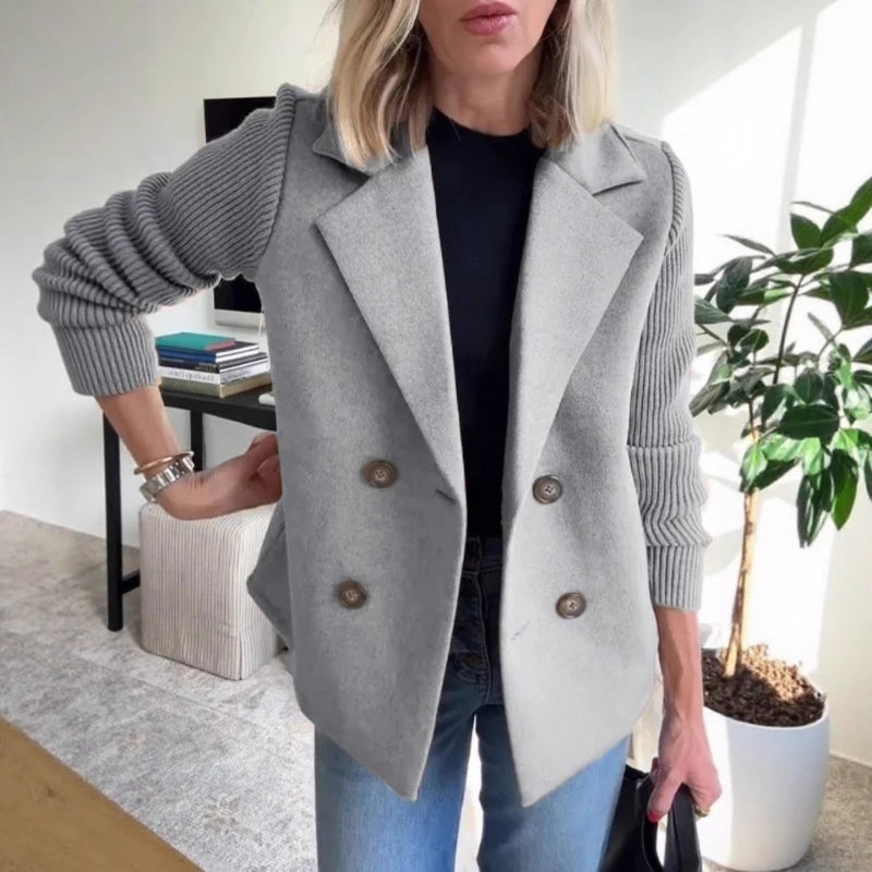 Cozy women's soft knit sweater blazer, perfect as a comfortable structured cardigan or jacket.