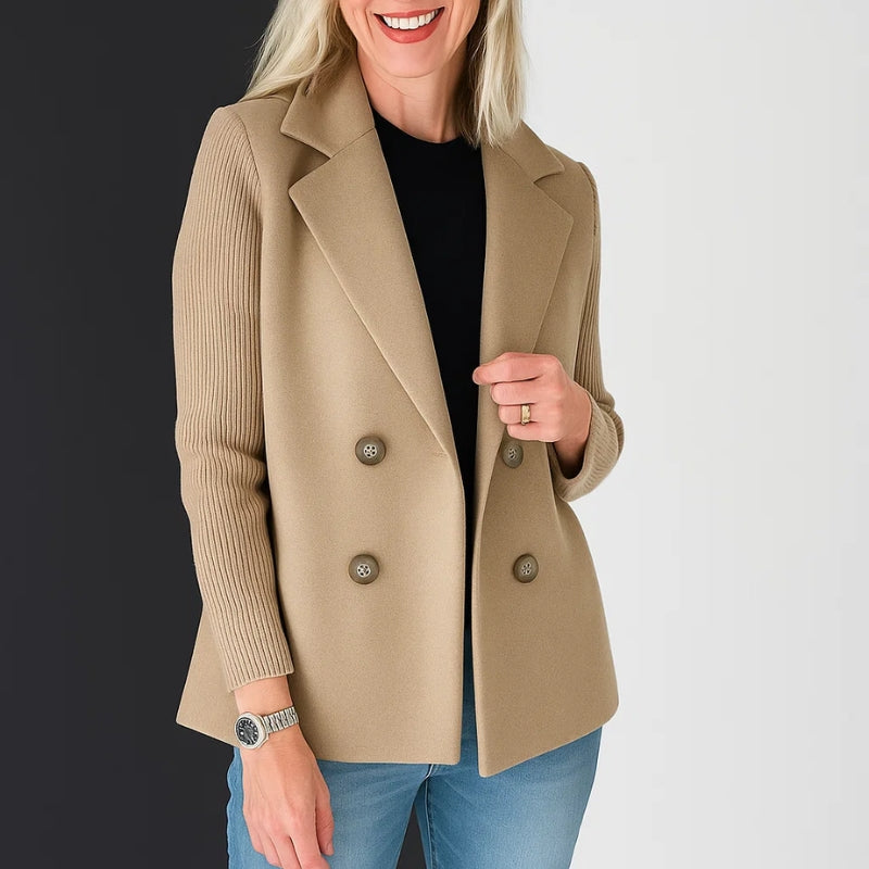 Stylish women's sweater blazer, ideal for fall/spring layering; a comfortable knit jacket for everyday.