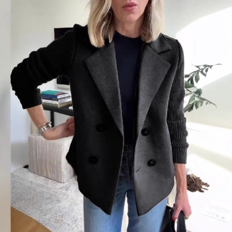 Fashionable women's knit sweater blazer, offering the polish of a blazer with cardigan comfort.