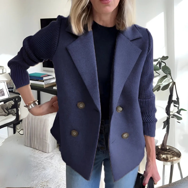 Effortless women's soft knit sweater blazer; a versatile structured cardigan for chic office & casual looks.