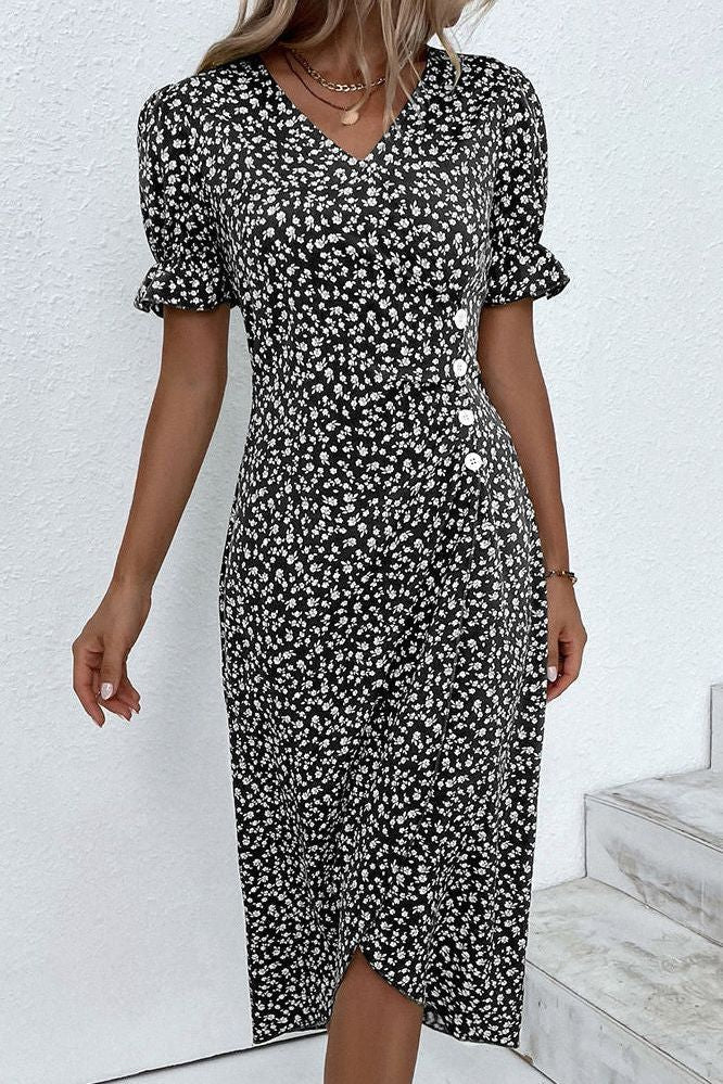 Elegant blue women's midi dress with soft pleats. Comfortable, chic, and flowy.