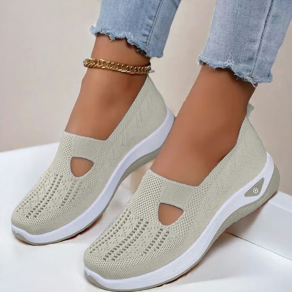 Women's orthopedic slip-on comfort shoes, breathable, non-slip, and soft sole design for elderly.