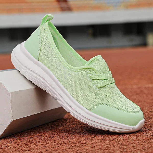 Side view of women's comfort shoes with arch support. Slip-resistant sole, great for walking & daily wear.