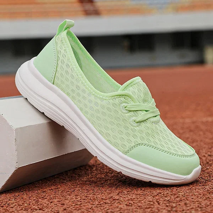 Side view of women's comfort shoes with arch support. Slip-resistant sole, great for walking & daily wear.
