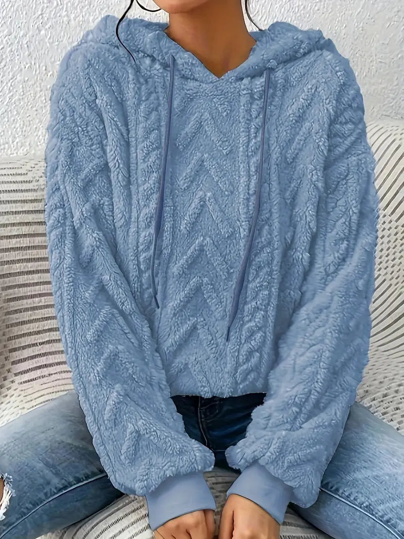 Warm women's cable-style pullover sweater. Soft, cozy, and relaxed fit top for ultimate comfort.