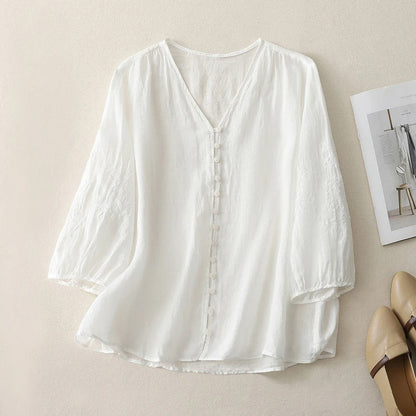 Chic women's flowy embroidered top, comfortable long sleeve blouse, perfect for versatile casual wear.