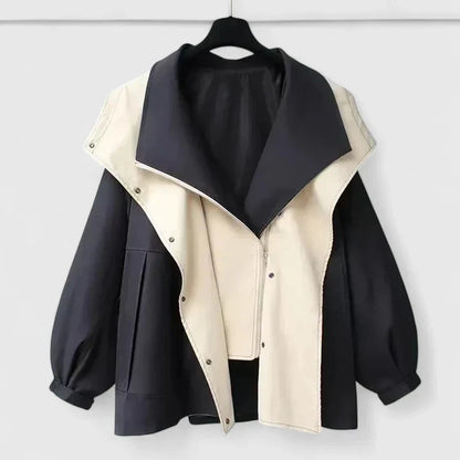 Stylish women's all-weather water-repellent jacket, sophisticated and practical for urban wear.