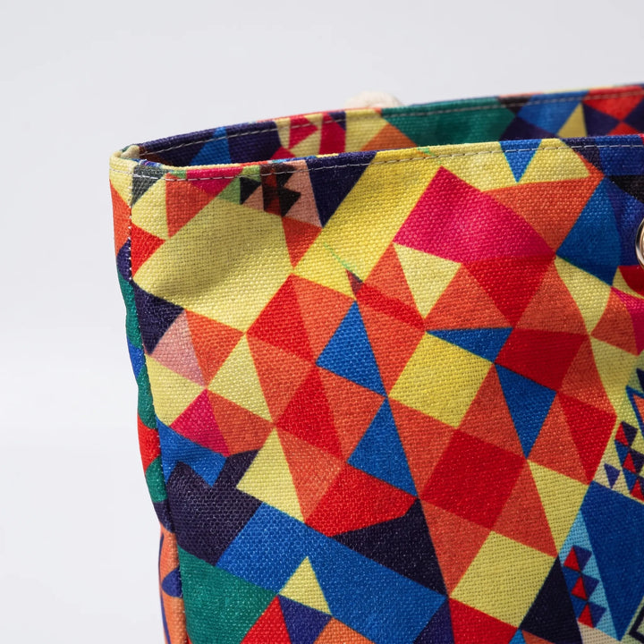 Colorful printed shoulder beach bag for women, a stylish & spacious vacation accessory.