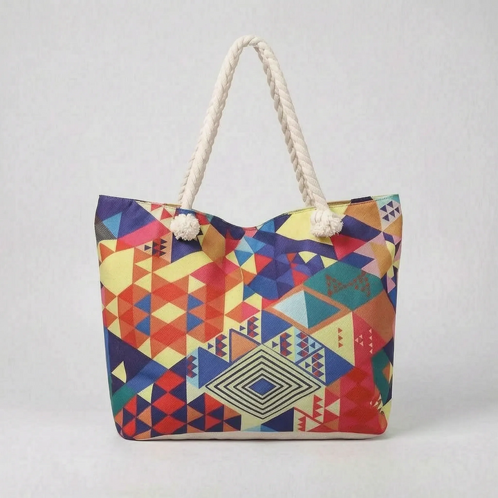 Spacious women's travel tote bag with a unique print, great for beach days & summer adventures.