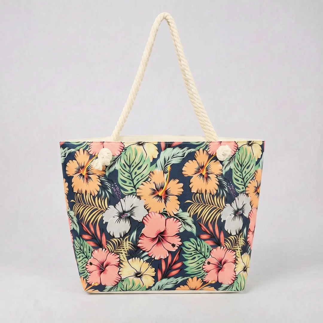 Spacious & colorful printed women's tote bag, ideal as a beach or summer travel accessory.