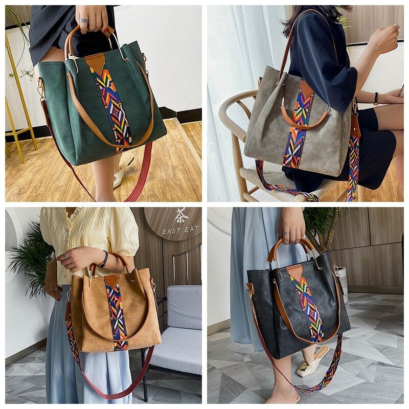 Durable straps and hardware on a spacious women's PU leather tote bag. Stylish everyday carry shoulder bag.