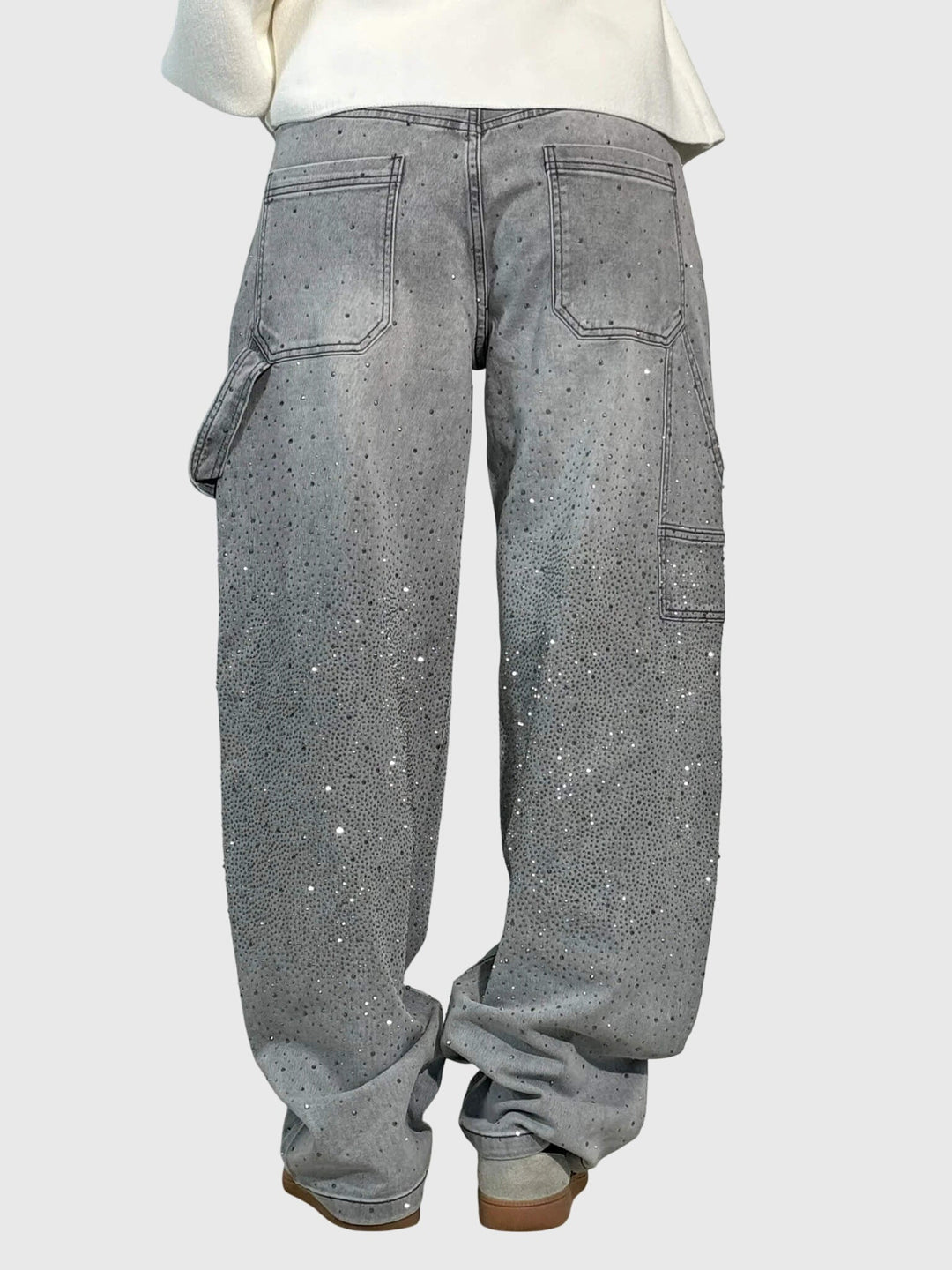 Women's sparkling diamond loose fit pants, perfect for adding elegance to casual looks.