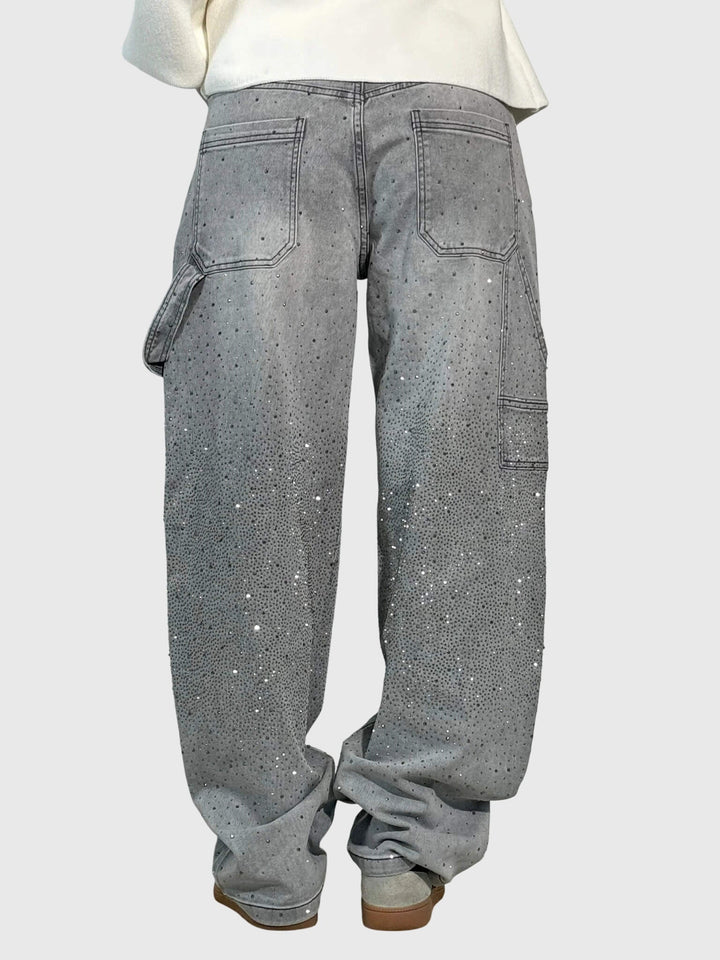 Women's sparkling diamond loose fit pants, perfect for adding elegance to casual looks.