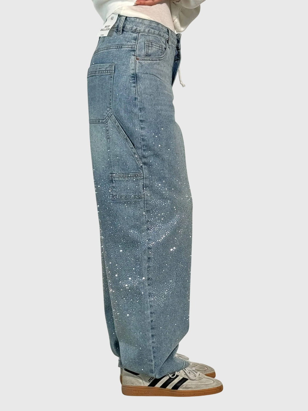 Fashion-forward women's sparkling diamond pants with a relaxed, loose fit.