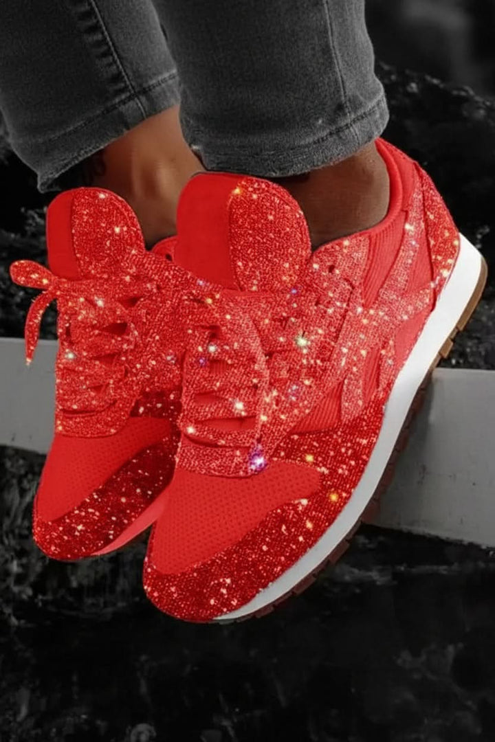 Sparkling women's fashion sneakers, a comfortable and trendy choice for glittering style.