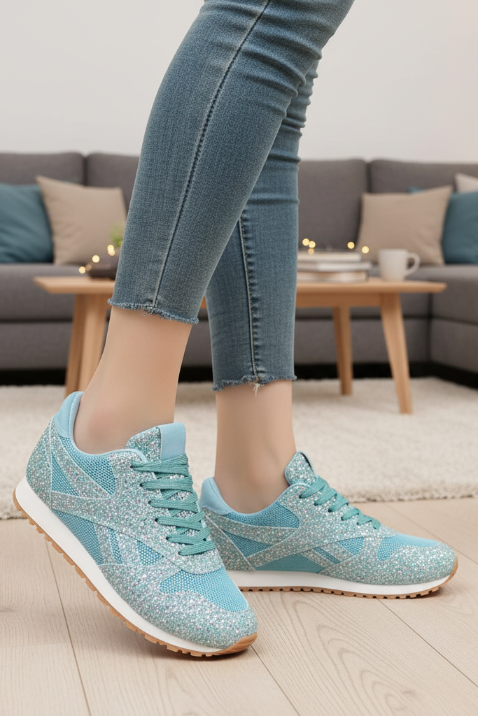Women's casual glitter sneakers, offering dazzling sparkle and comfortable wear for everyday fashion.