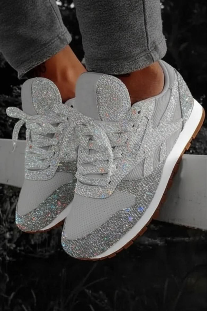 Ladies' glitter sneakers, designed for dazzling style, comfort, and versatile casual wear.