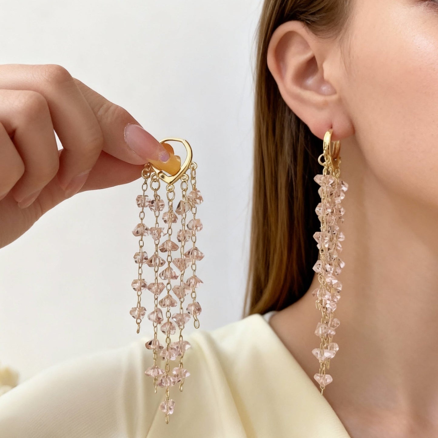 Dazzling women's irregular crystal tassel earrings; luxurious sparkling jewelry for a glamorous look.