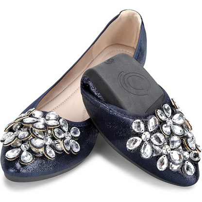 Women's comfortable slip-on ballerina flats, featuring dazzling rhinestones for a glamorous look.