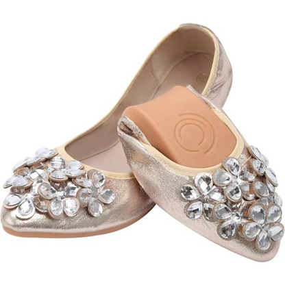 Elegant and comfortable women's ballerina flats, with sparkling rhinestones for any party.