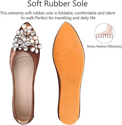 Elegant women's ballerina flats with sparkling rhinestones, offering comfort & chic style.