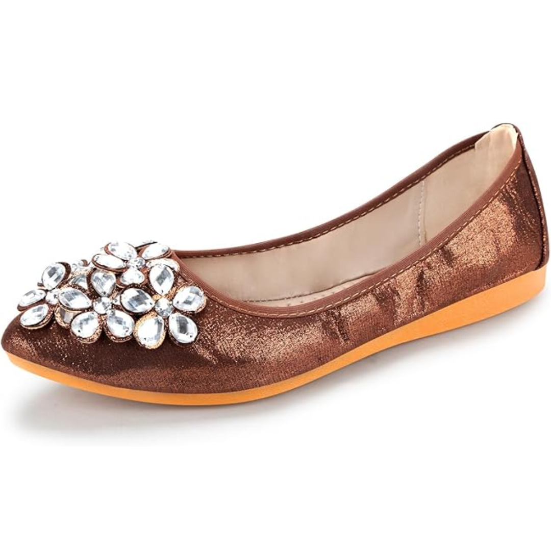 Glamorous women's party shoes: slip-on ballerina flats adorned with sparkling rhinestones.