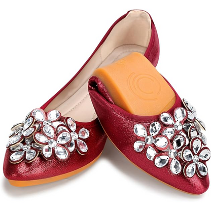 Stylish women's evening wear flats: comfortable ballerina shoes featuring sparkling rhinestones.