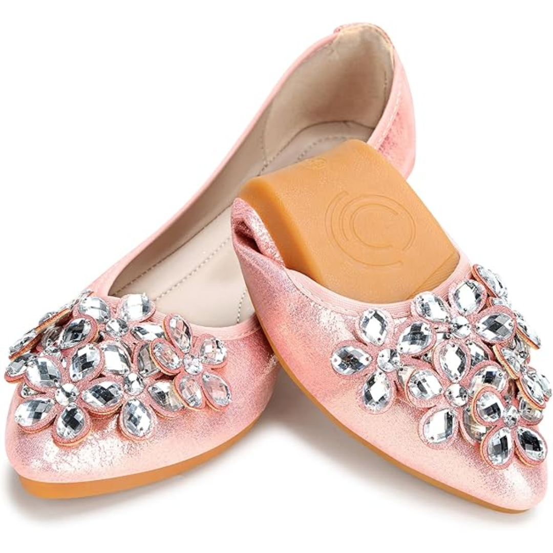 Sparkling women's travel flats: foldable rhinestone ballerina shoes for ultimate comfort & style.