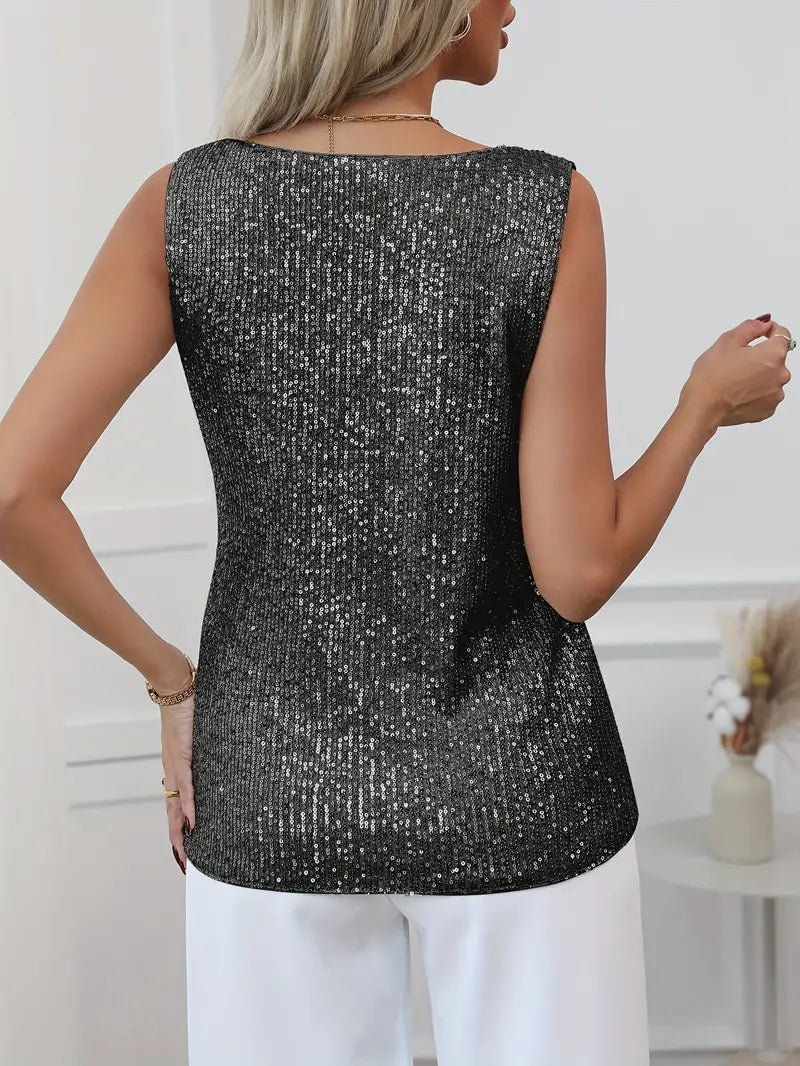 Sparkling V-neck ladies' top, chic long sleeve party wear with dazzling glitter.