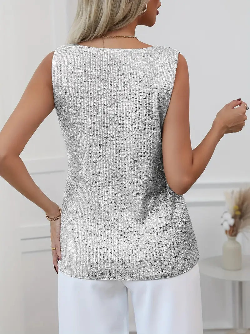 Chic women's sparkling V-neck top, ideal for festive and party gatherings.