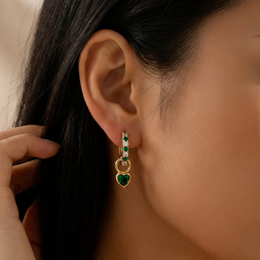 Women's sparkling zircon heart earrings, elegant for everyday wear.