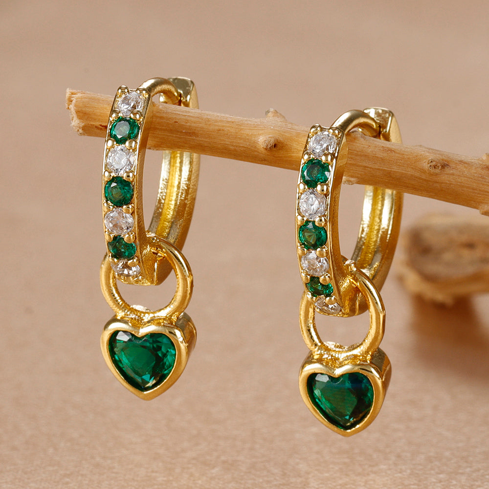 Dainty gold heart earrings with sparkling zircon, a beautiful and elegant gift for her.