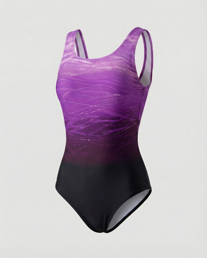 Comfortable quick-dry women's sporty ombre one-piece swimsuit, essential summer fashion for beach & activewear.