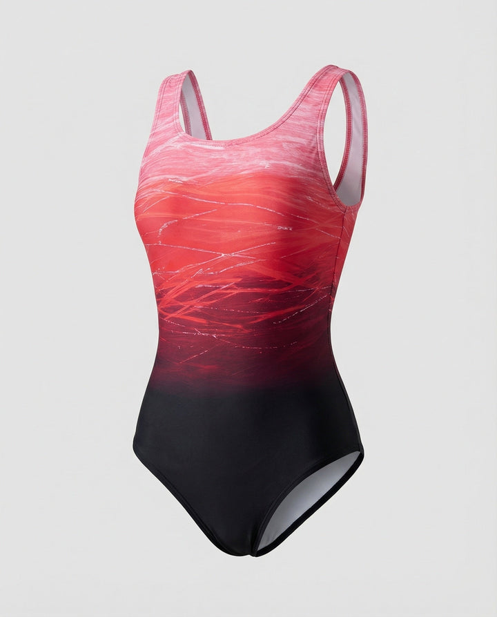 Sleek women's ombre one-piece swimsuit, athletic design & quick-dry for ultimate comfort in summer beachwear.