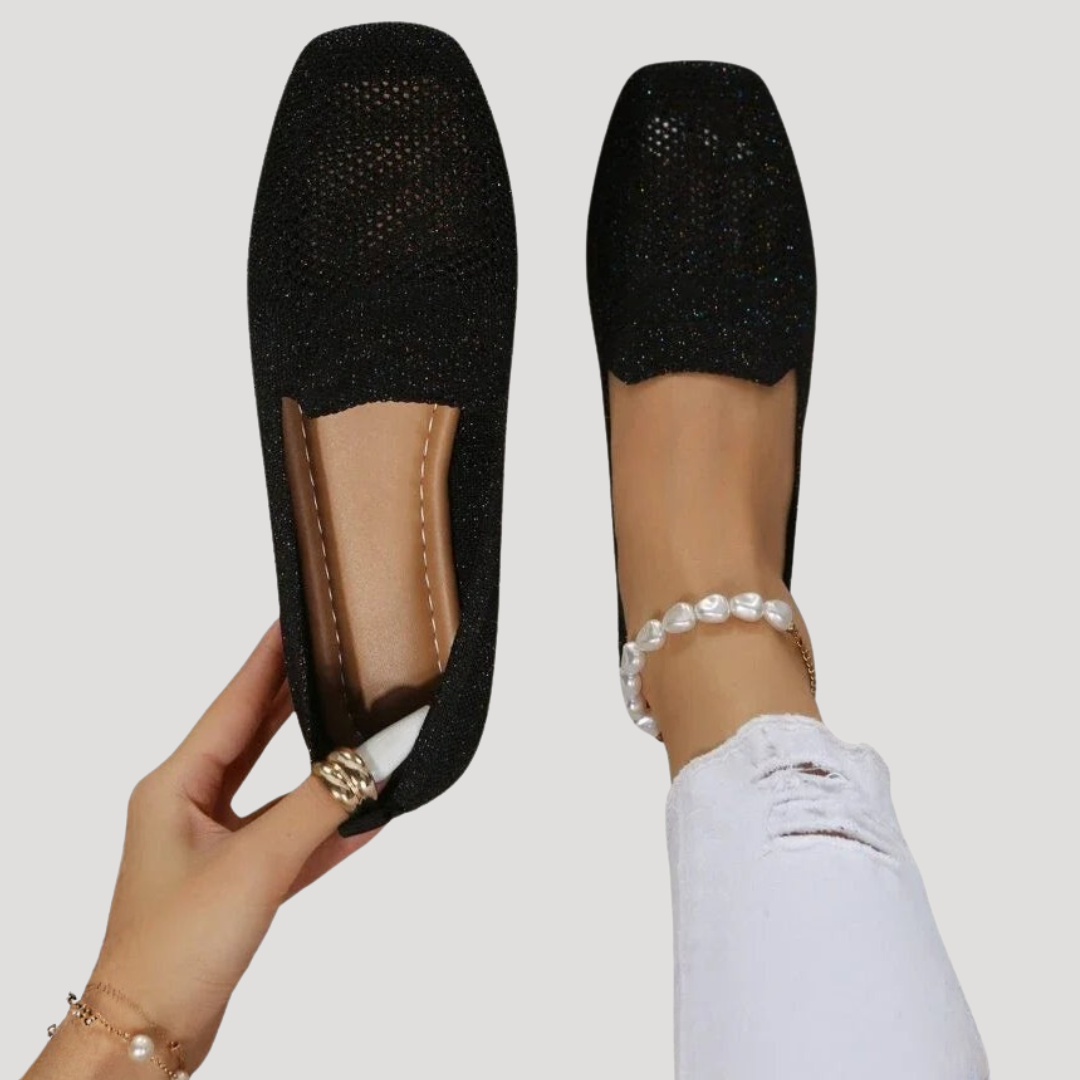 Breathable slip-on ballet flats for women. Square toe design, ideal comfortable summer shoes & casual wear.