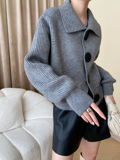 Women's button-down layering cardigan for casual chic autumn style with statement buttons.