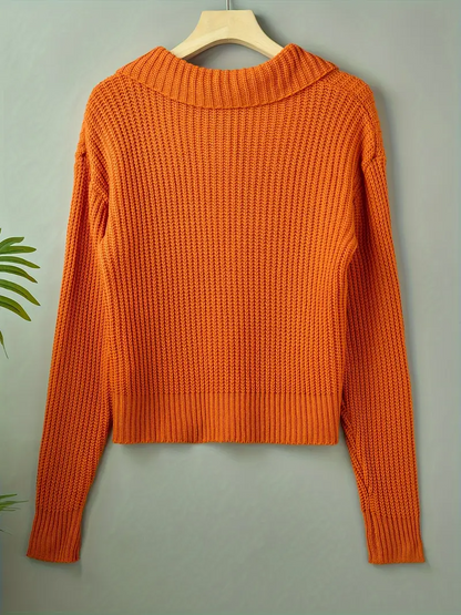Oversized women's statement cardigan, wide collar, button-down, a stylish autumn wear piece.